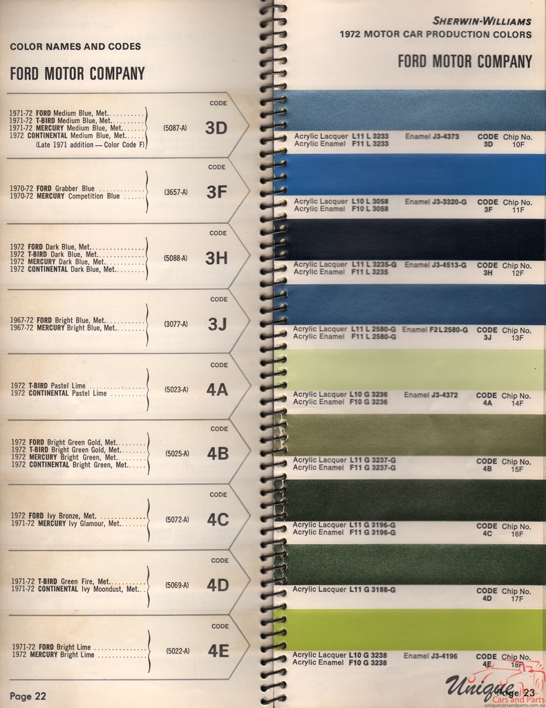1972 Ford Paint Charts Williams 2